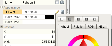 Editing a shape's fill paint using the dropdown editor.
